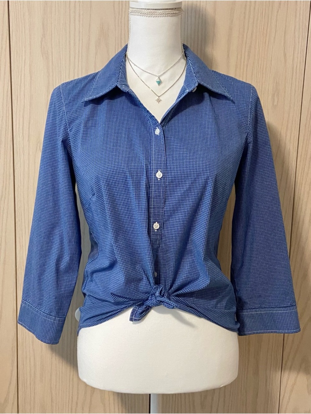 Zac & Rachel Shirt Women’s Small Button Down Cotton Blue + White Y2K Western Top